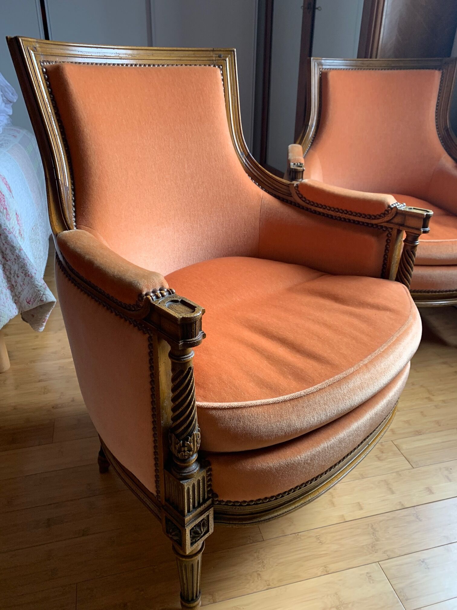 Pair of louis XVI style shepherdess armchairs