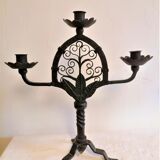 Pair of wrought iron candelabras. Mid-twentieth century.
