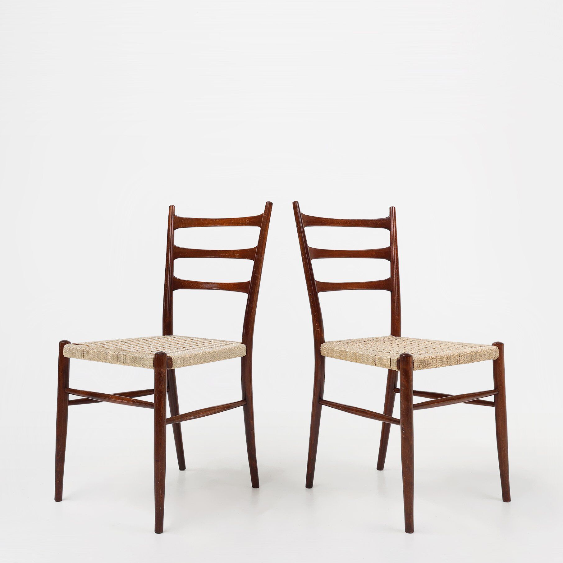 Set of Belgian Teak Dining Chairs with Braided Rope Seat, 1960s