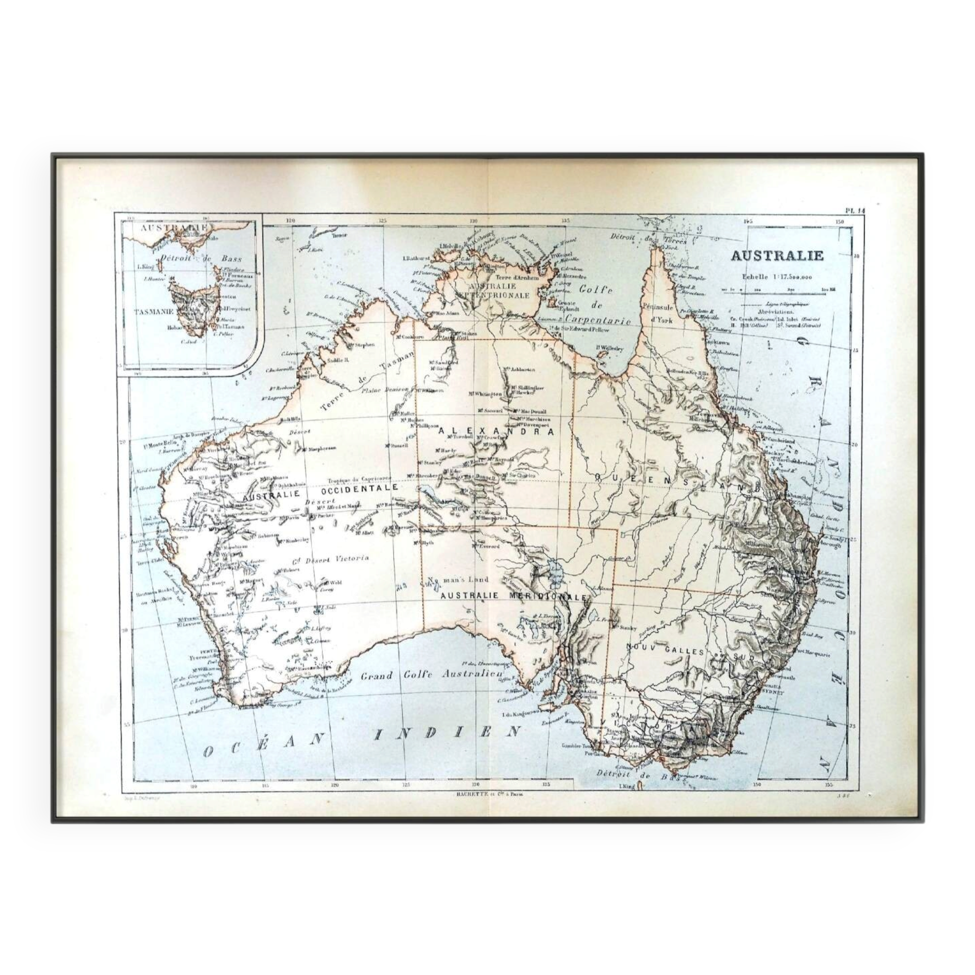 Australia, old map 1887 – Vintage geographical map.