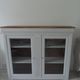 Showcase, bookcase, dresser style louis philippe patinated pearl gray, 2 glass doors.