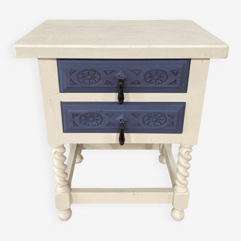 Blue painted wooden bedside table