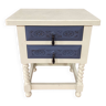 Blue painted wooden bedside table
