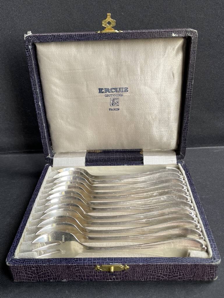 Box of 12 Ercuis oyster forks – Silver plated
