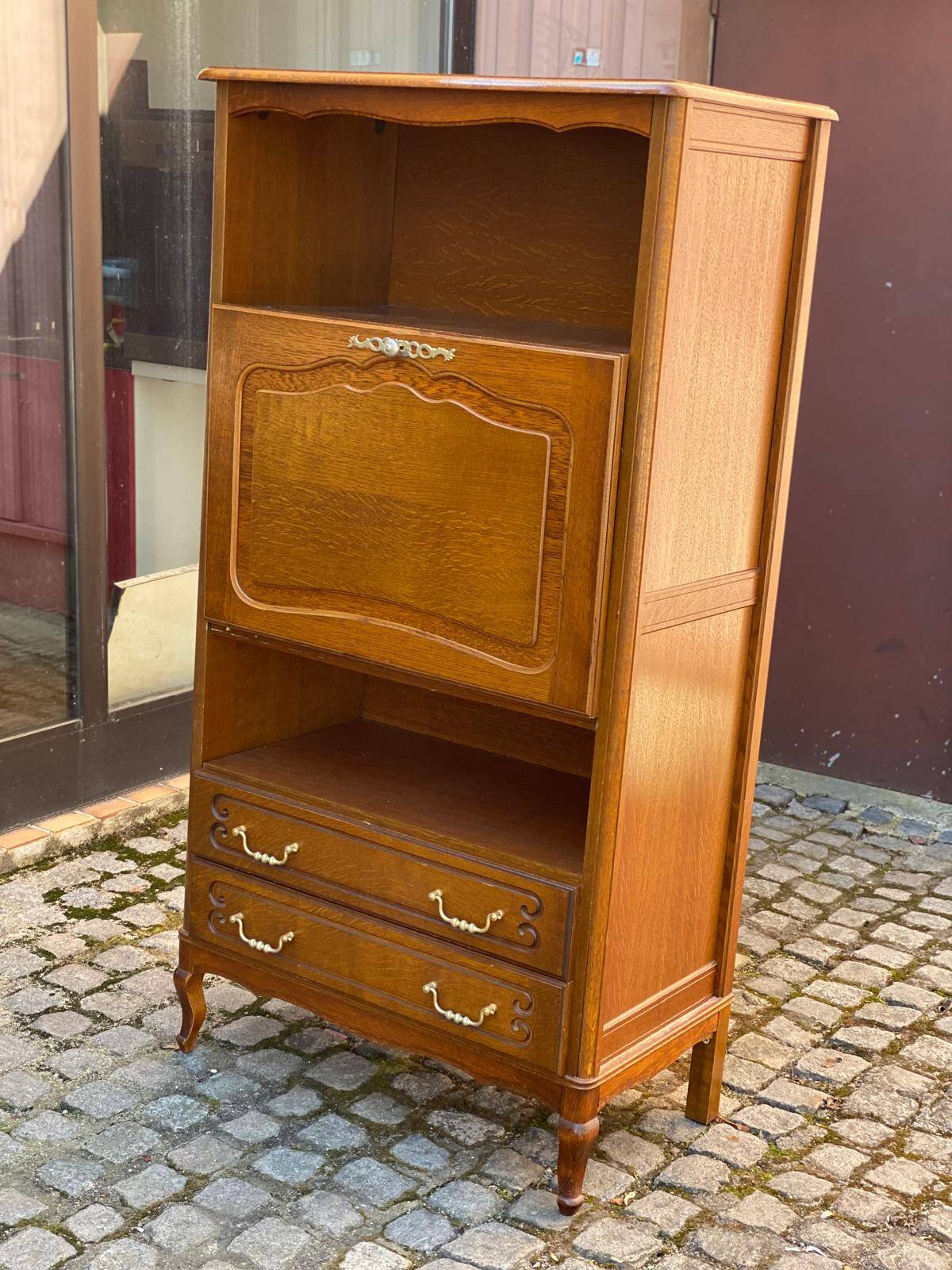 Louis XV Art Nouveau secretary, solid wood, medium satin oak