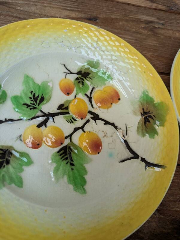 Set of 8 small fruit slip plates Orchies Moulin des Loups