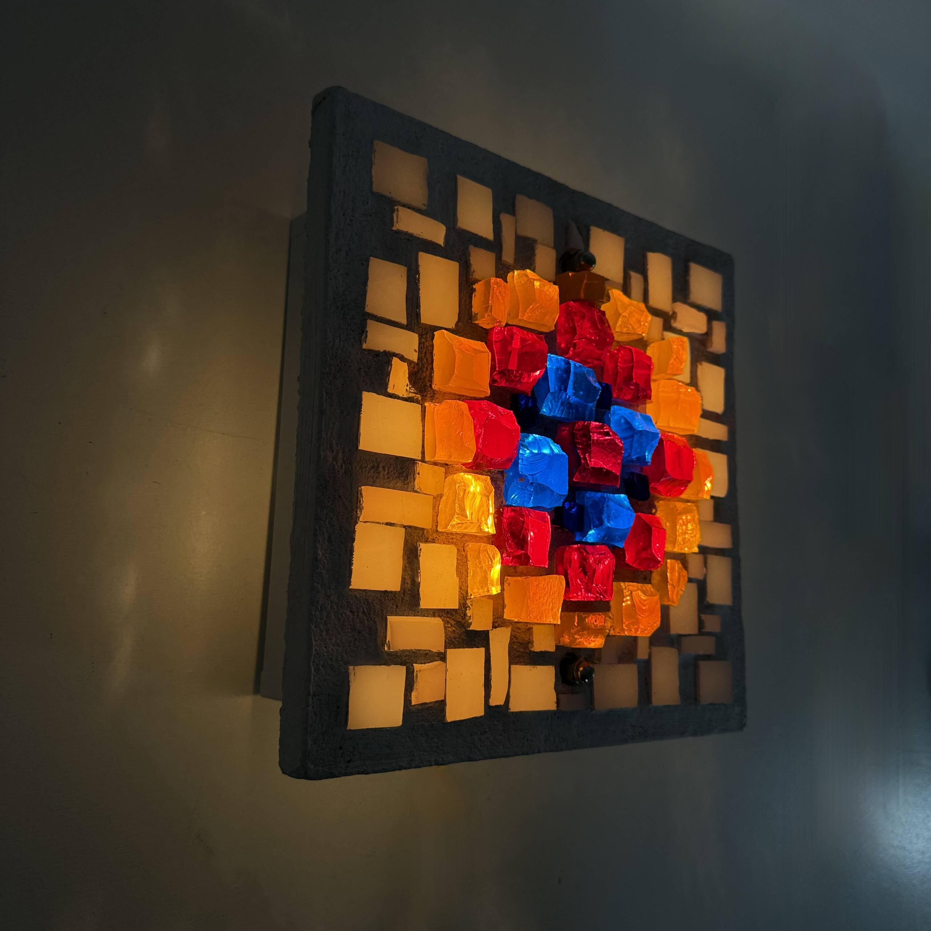 Brutalist wall lamp Glass with resin , 1970s , Germany