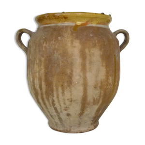 Pot à confit jaune vernissé, sud ouest de la France. Pot de conservation. Pyrénées XIXème
