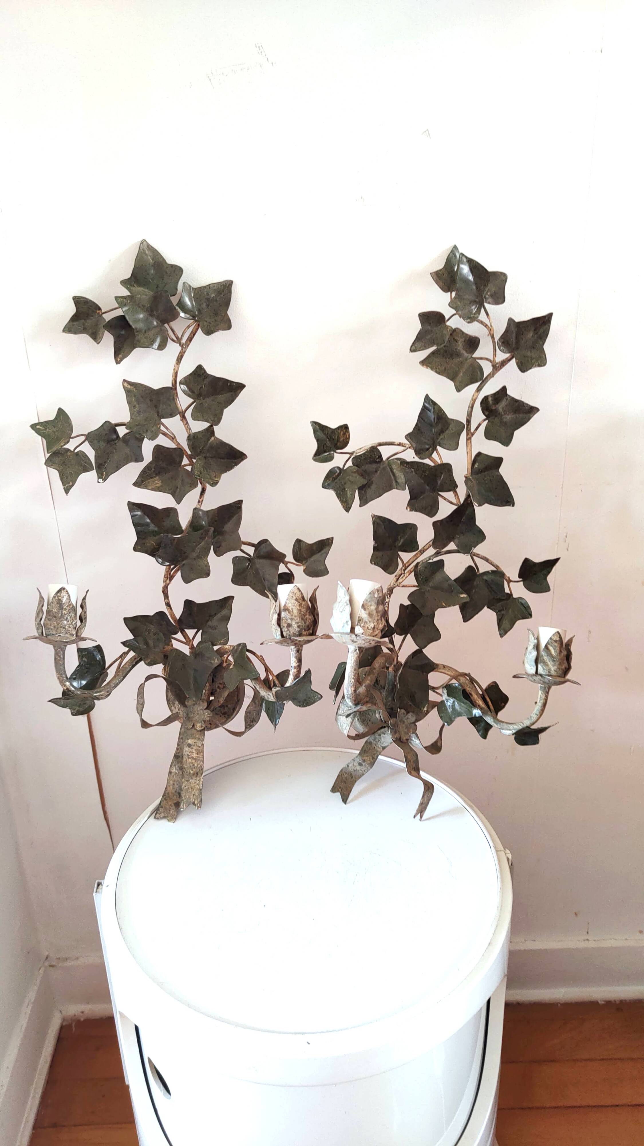2 large metal leaf wall lights from the 70s and 80s