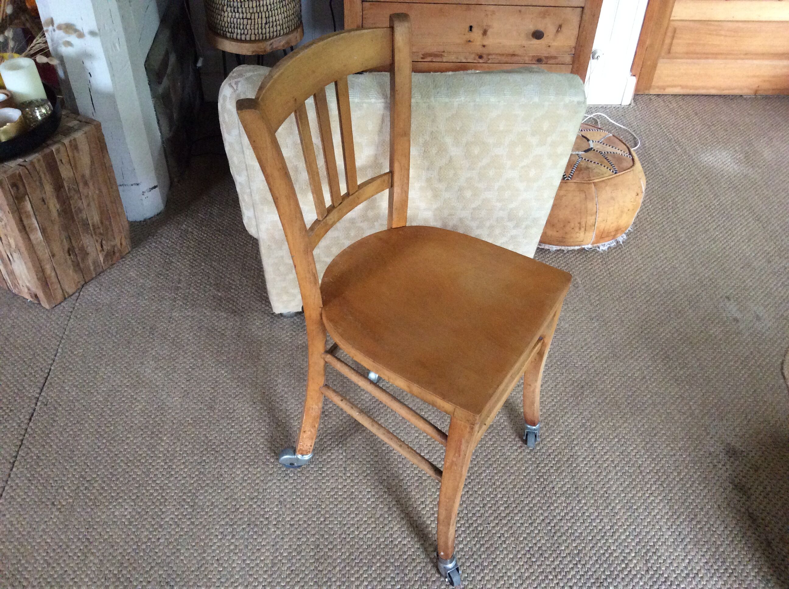 Wooden chair with wheels