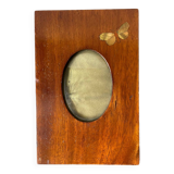 Cadre photo ancien ART NOUVEAU en bois avec INTARSIA en nacre de papillon, dimensions du bois 16 cm x 11 cm Verre convexe