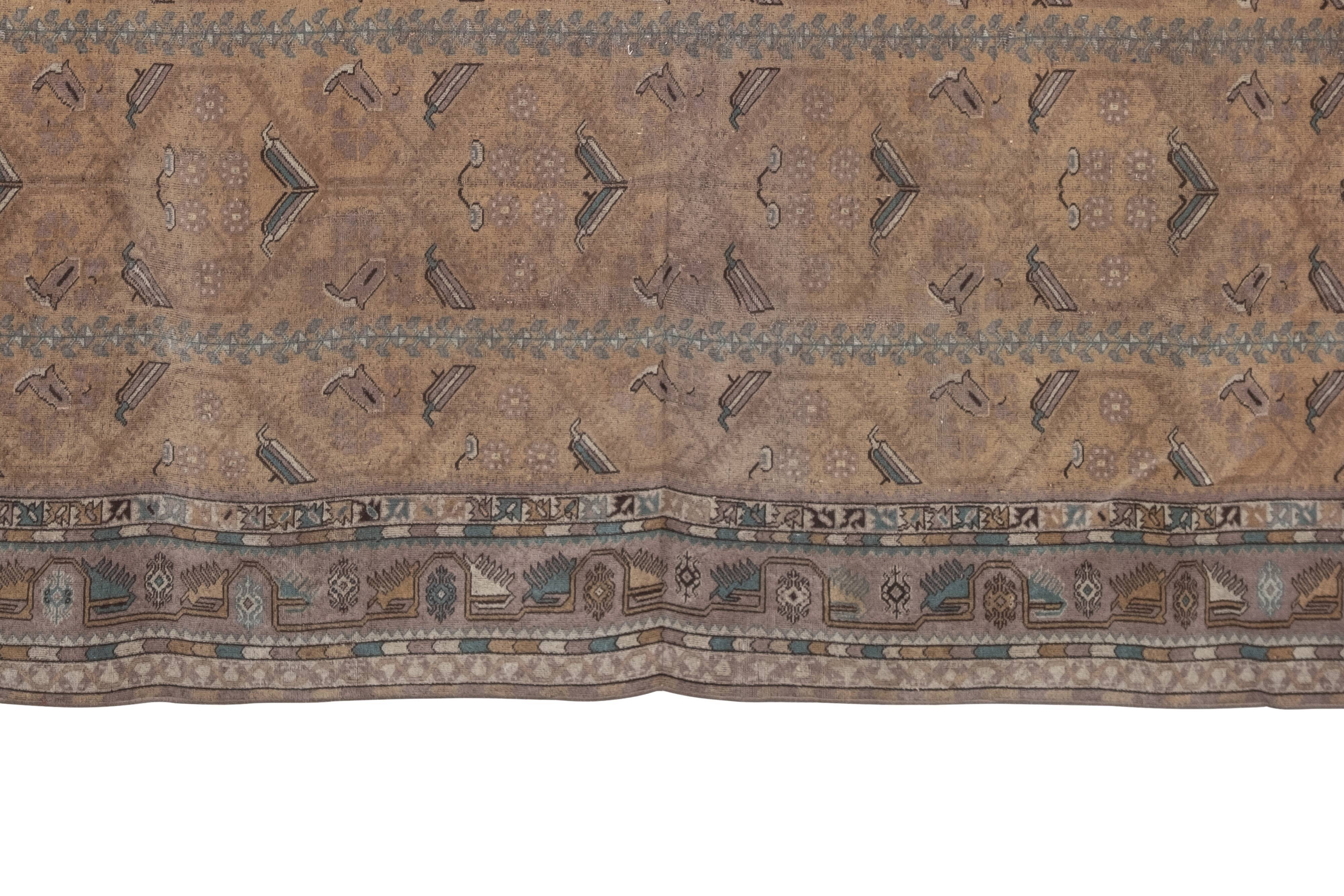 Vintage Turkish Oushak Rug with Floral Border