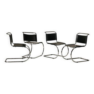 Mies Van Der Rohe MR10 Cantilever Chairs in Black Leather for Gavina, Italy