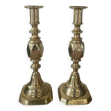 Pair of antique english princess of diamonds brass candlesticks
