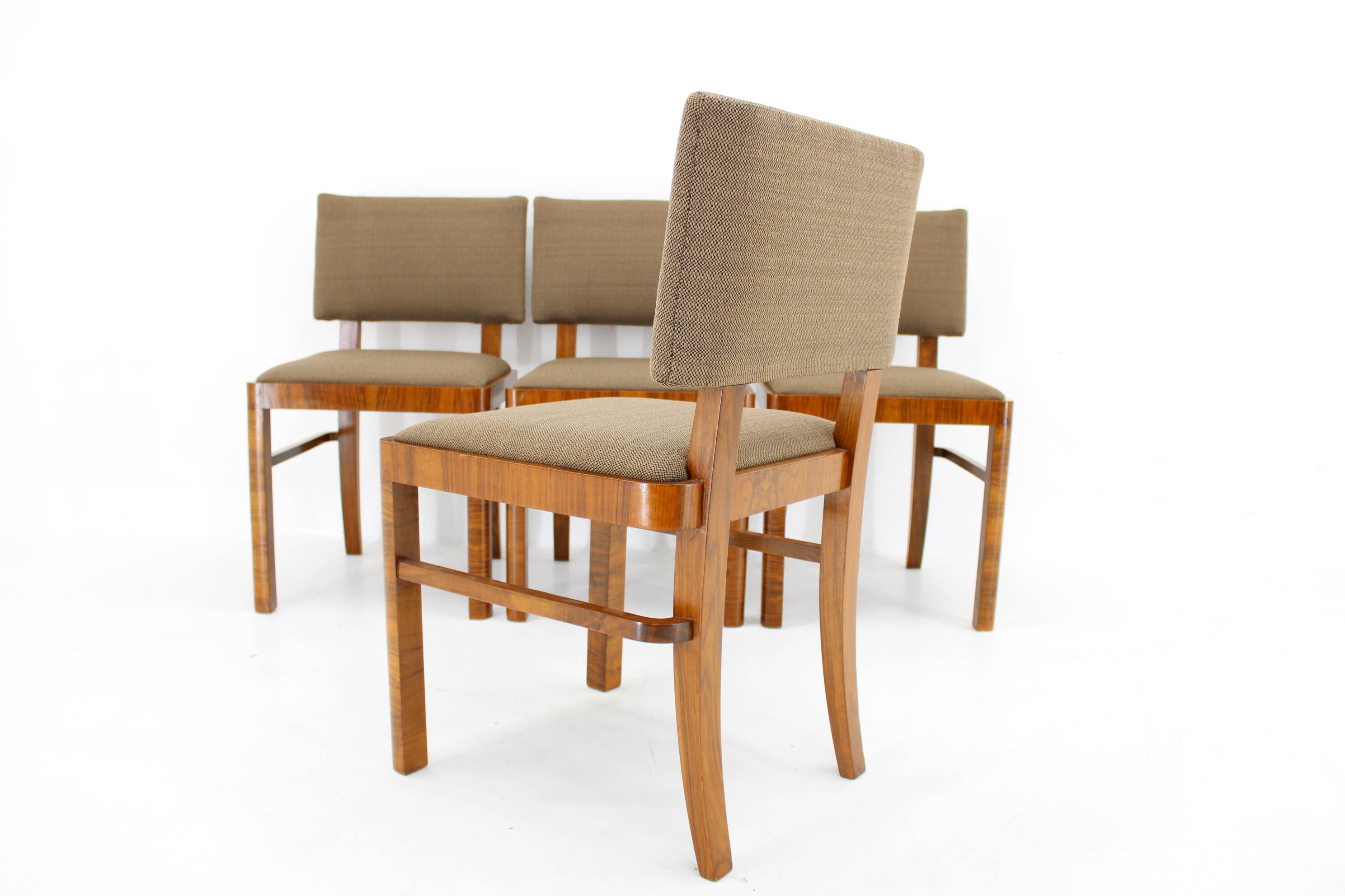 1930s Set of Four Restored Art Deco Dininng Chairs, Czechoslovakia