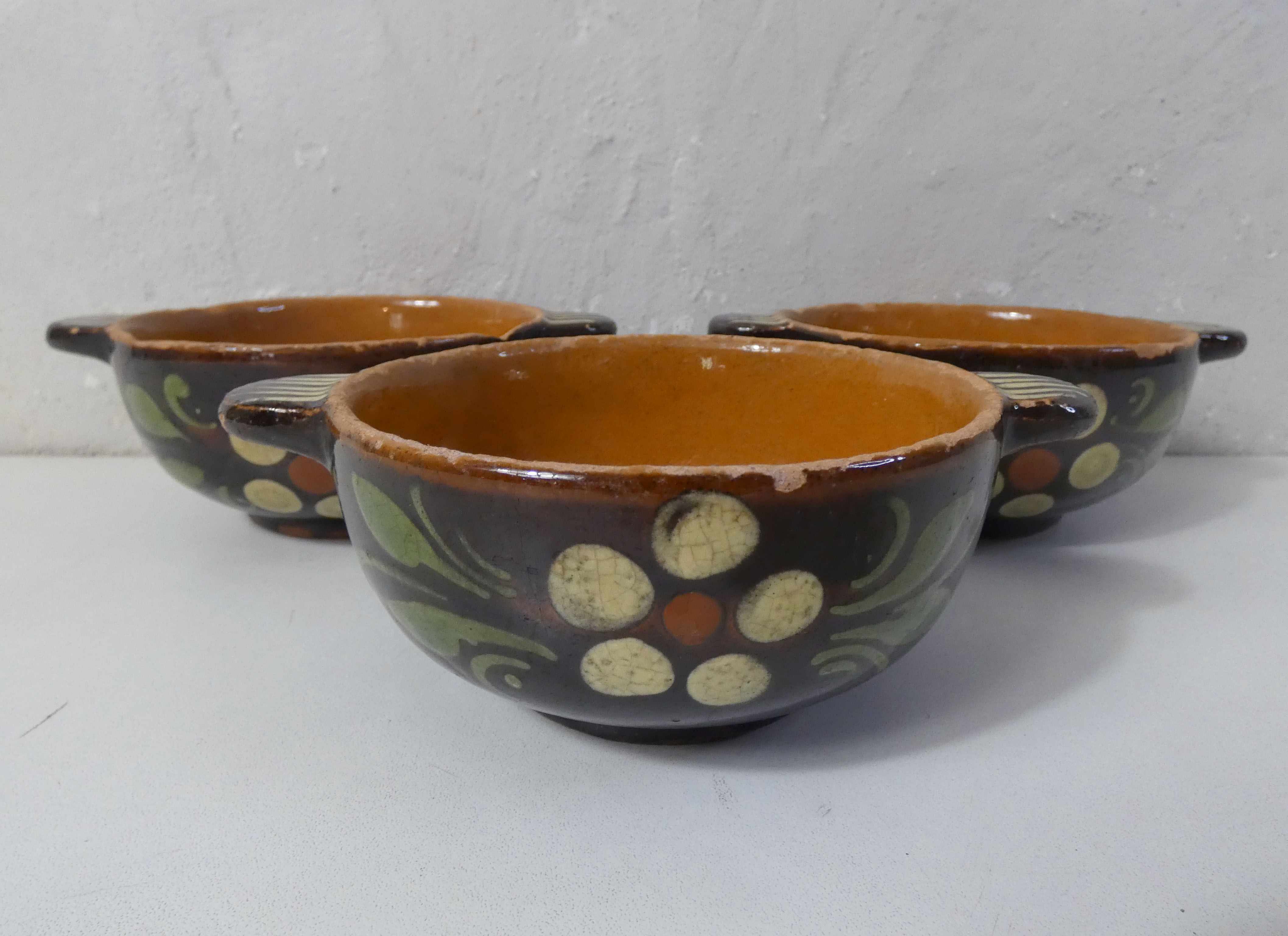 Set of 3 alsatian bowls in glazed terracotta