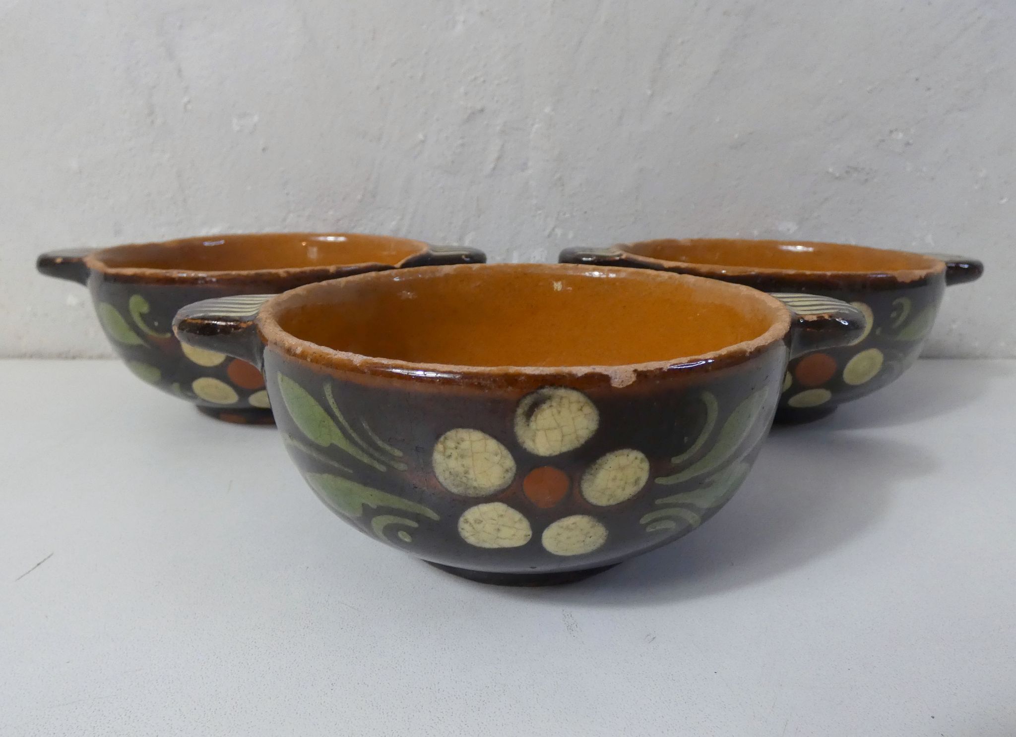 Set of 3 alsatian bowls in glazed terracotta