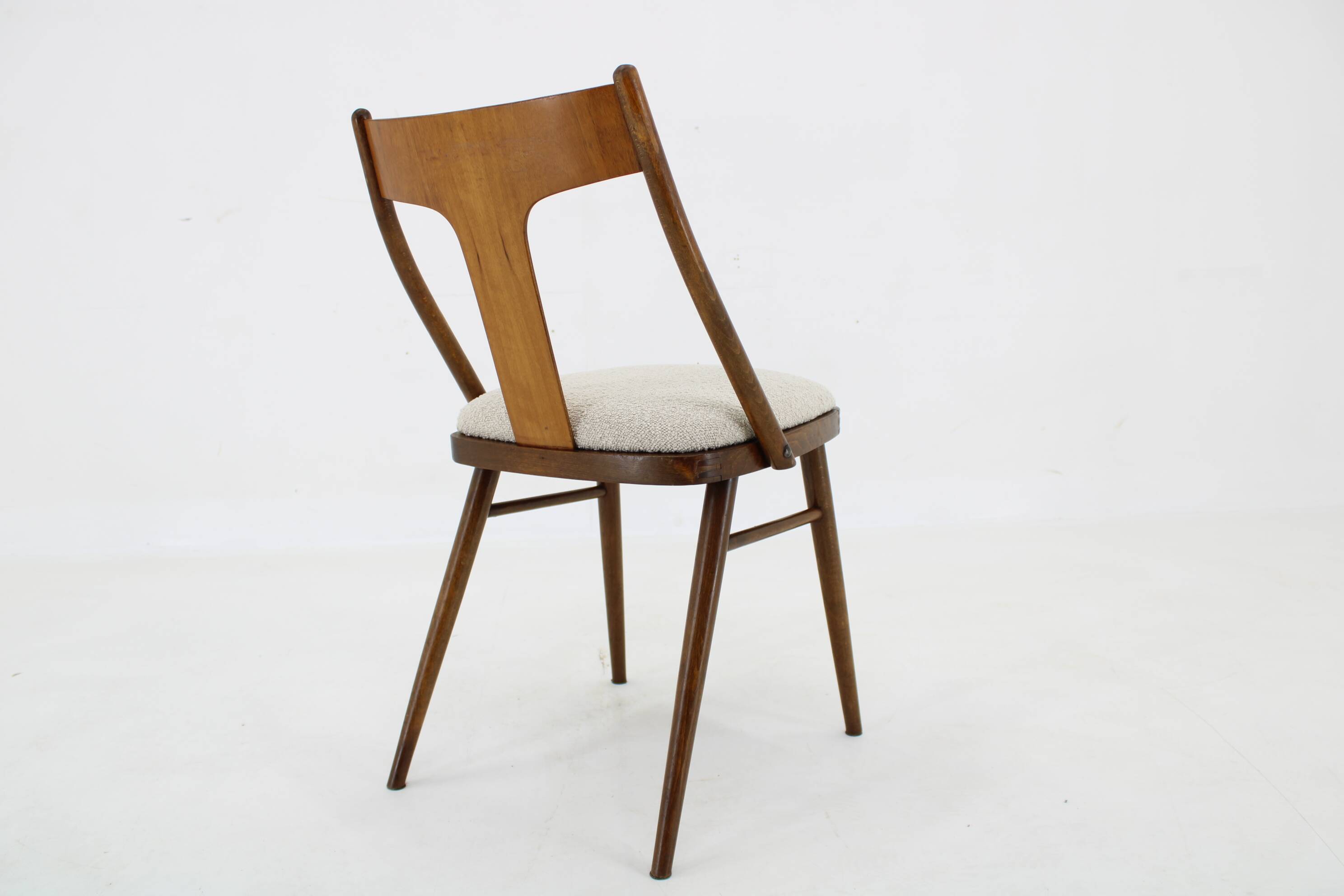 1950s Set of 4 Dining Chairs in Walnut Finish, Czechoslovakia
