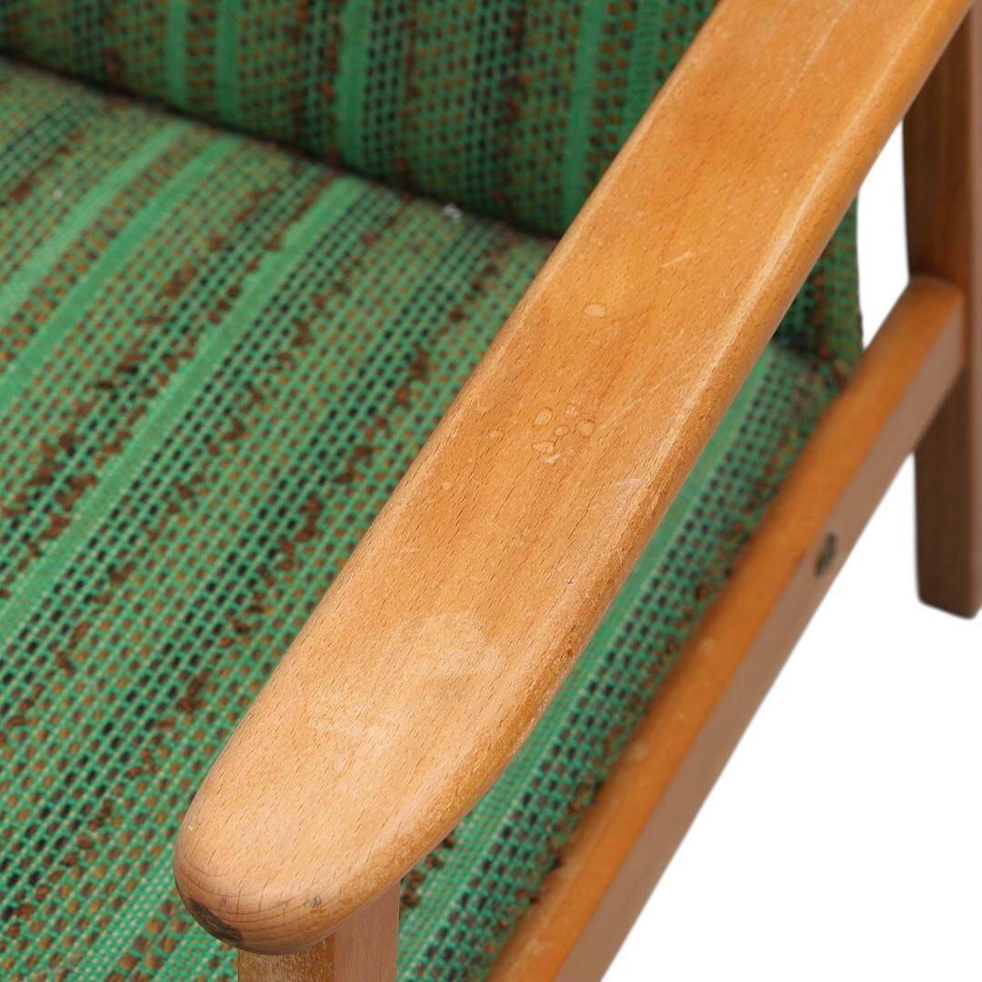 Paire de fauteuils à dossier haut scandinaves en hêtre et tissu vert, années 1950
