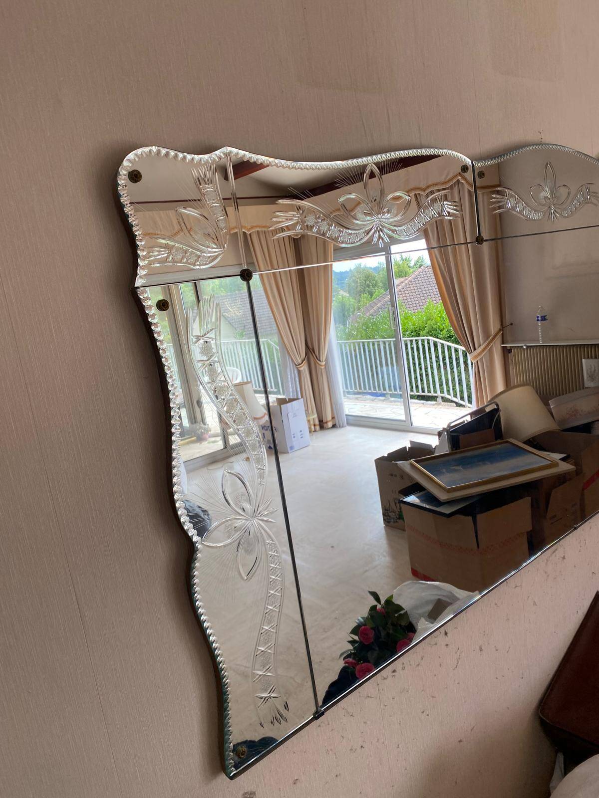 Art Deco sculpted bistro brasserie mirror 1960 225x100cm