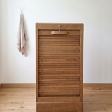 Solid oak filing cabinet with curtains