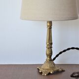 Bedside lamp in gold metal and linen lampshade