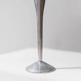 Set of 2 Stainless Steel Vintage Candle Holders, Silver Finish, Space Age Italian Design (1970s)