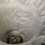 Lamp gilded bronze art nouveau, tulip blown glass with pattern