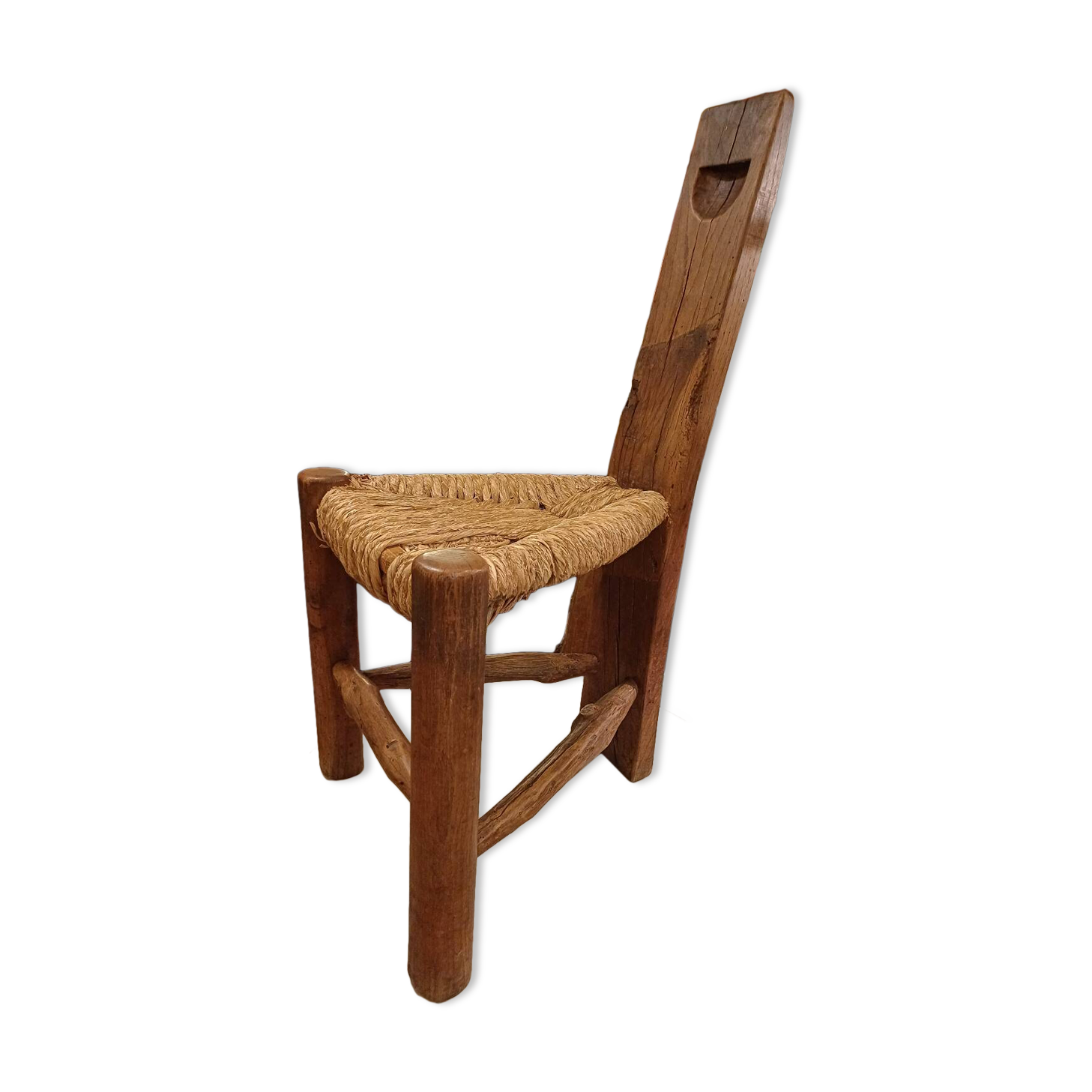 Chaise Tripode Brutaliste " Wabi-Sabi " Art Populaire 1900-1950