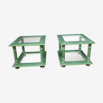 Pair of square sofa ends made of green ceruse wood