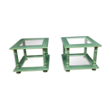 Pair of square sofa ends made of green ceruse wood