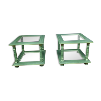 Pair of square sofa ends made of green ceruse wood