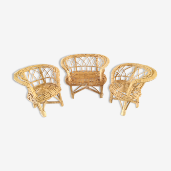 Miniature armchairs and sofa in wicker design 70s