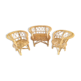 Miniature armchairs and sofa in wicker design 70s