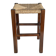 Vintage stool in dark wood with a woven straw seat.