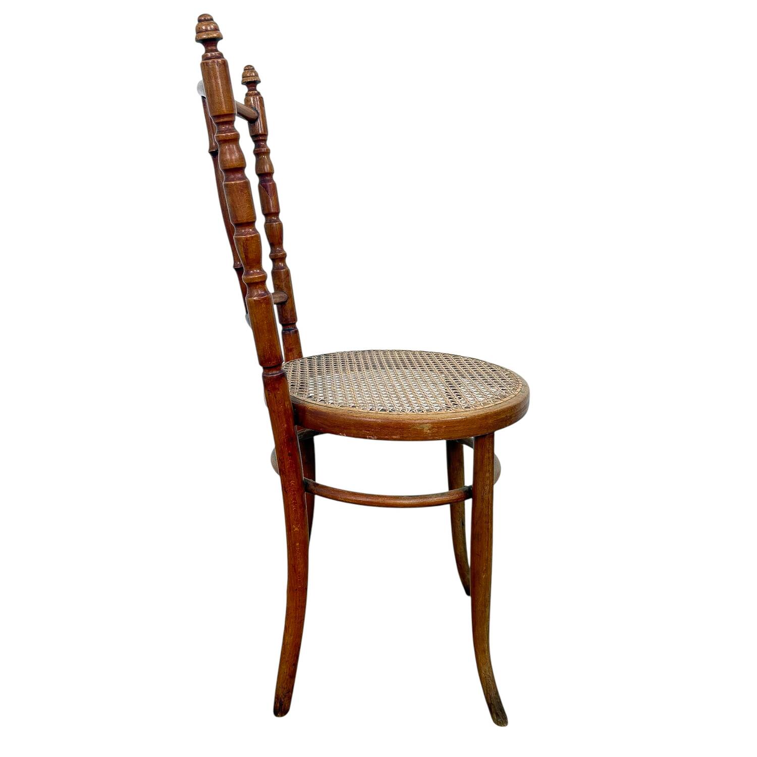 Set of Four Antique Bentwood Café Chairs – Thonet / Fischel Style – Cane Se