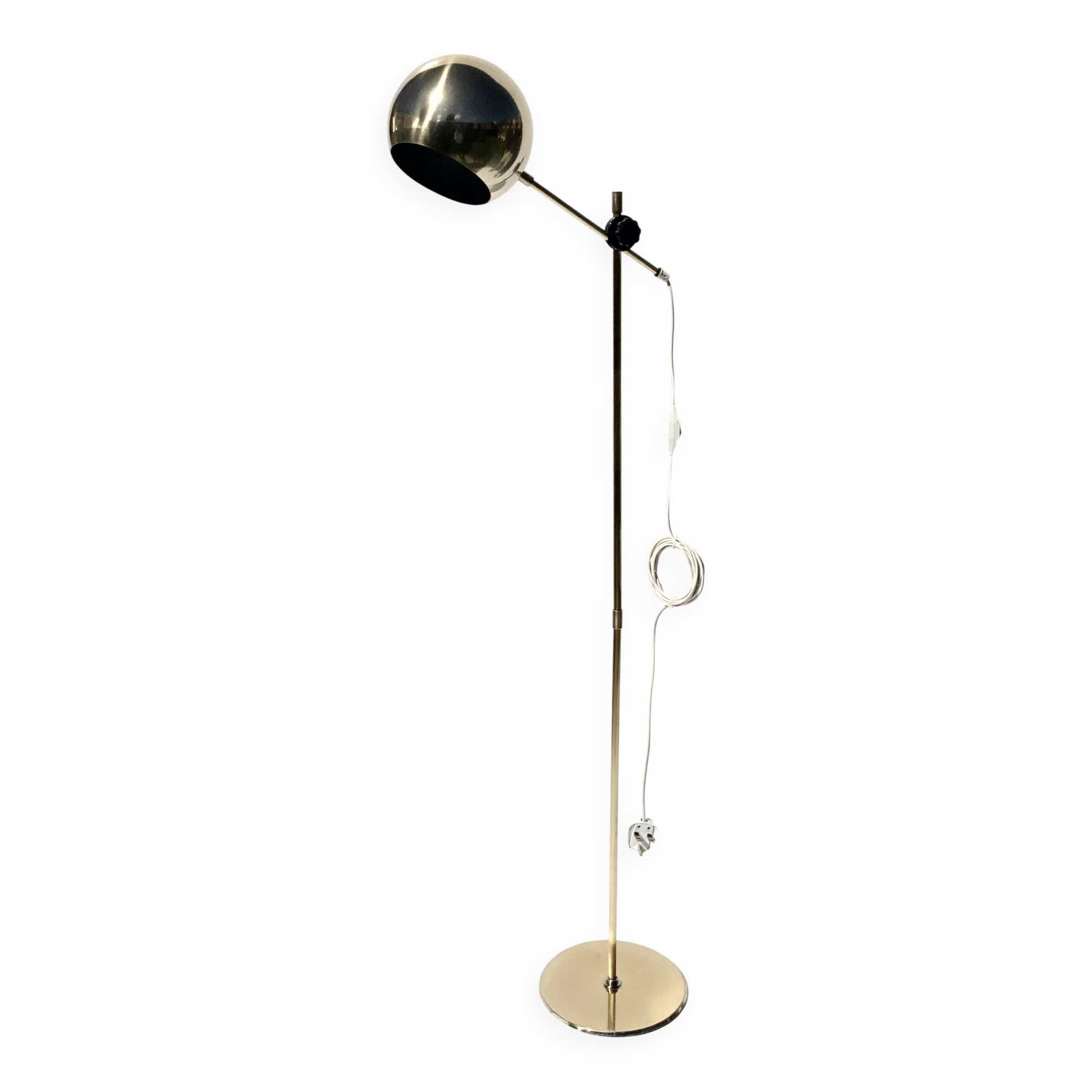 Vintage Brass Floor Lamp Bubble Height-adjustable Spotlight from IKEA 1970s