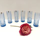 Postmodern Set of Six Blue Crystal Handmade Drinking Glasses