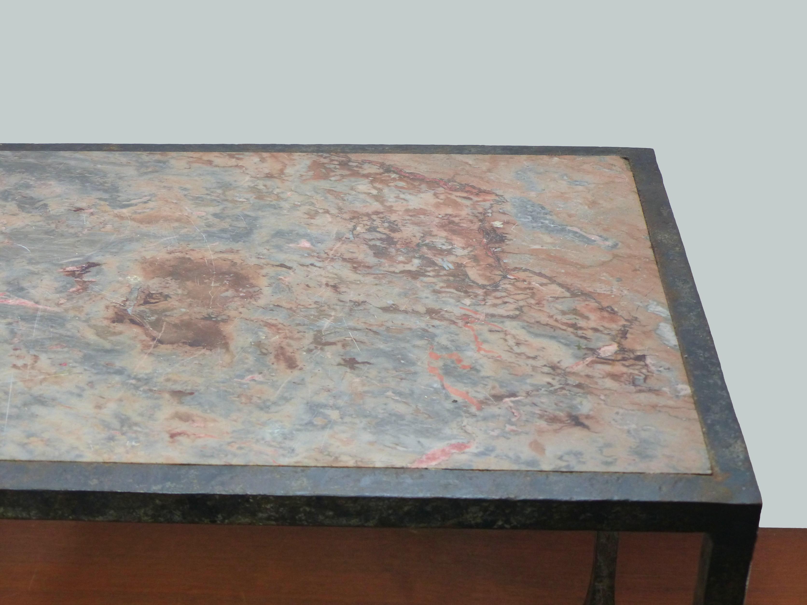 Wrought iron and marble coffee table