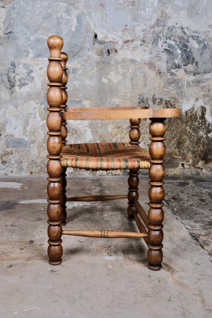 Pair of turned wooden spool armchairs, mid-20th century, France