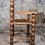 Pair of turned wooden spool armchairs, mid-20th century, France