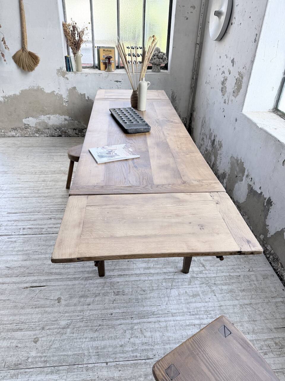 Solid oak farmhouse table with extensions (190-280cm) 1950