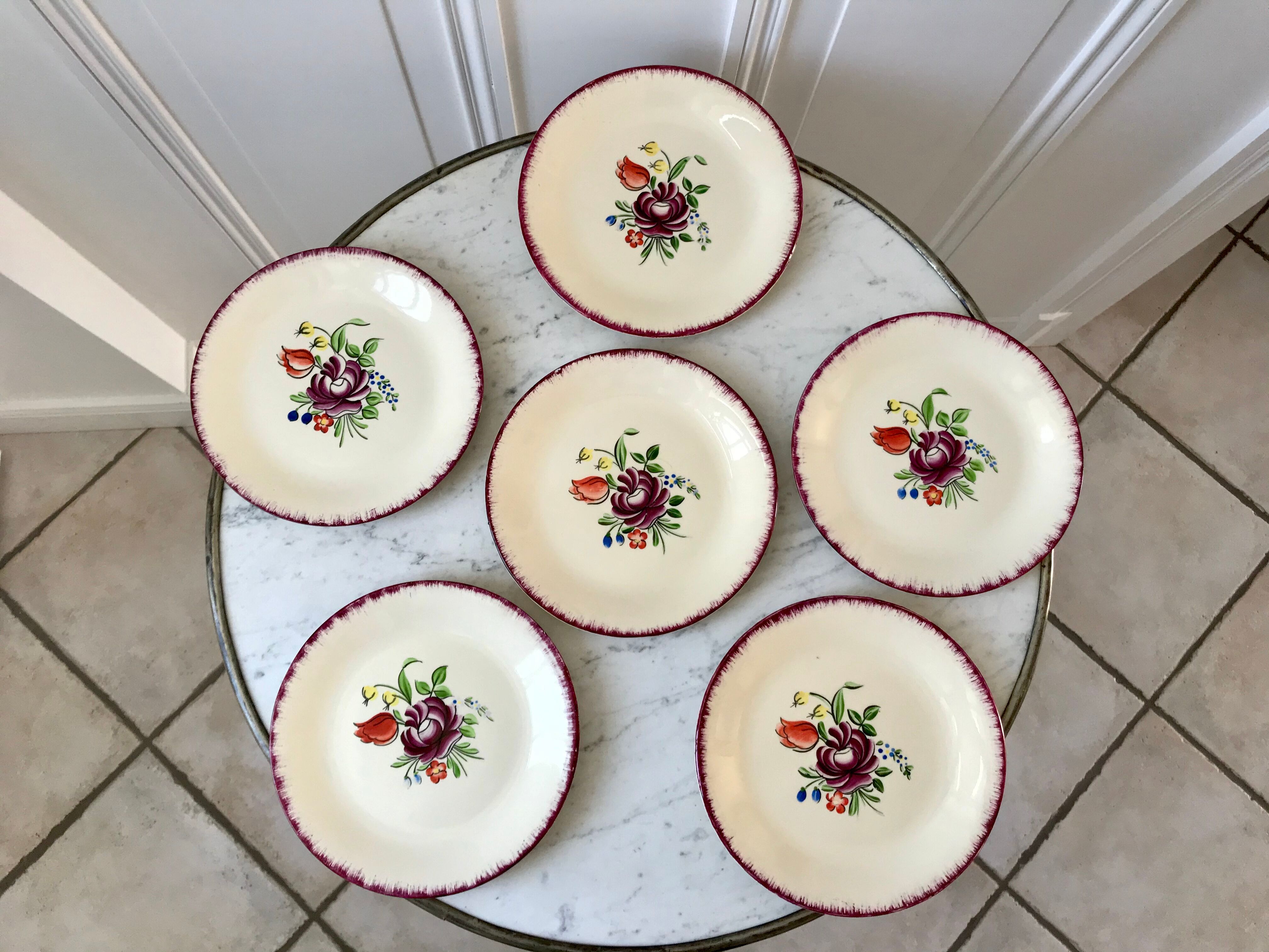 Set of 6 dessert plates Moulin des Loups Orchies 30s