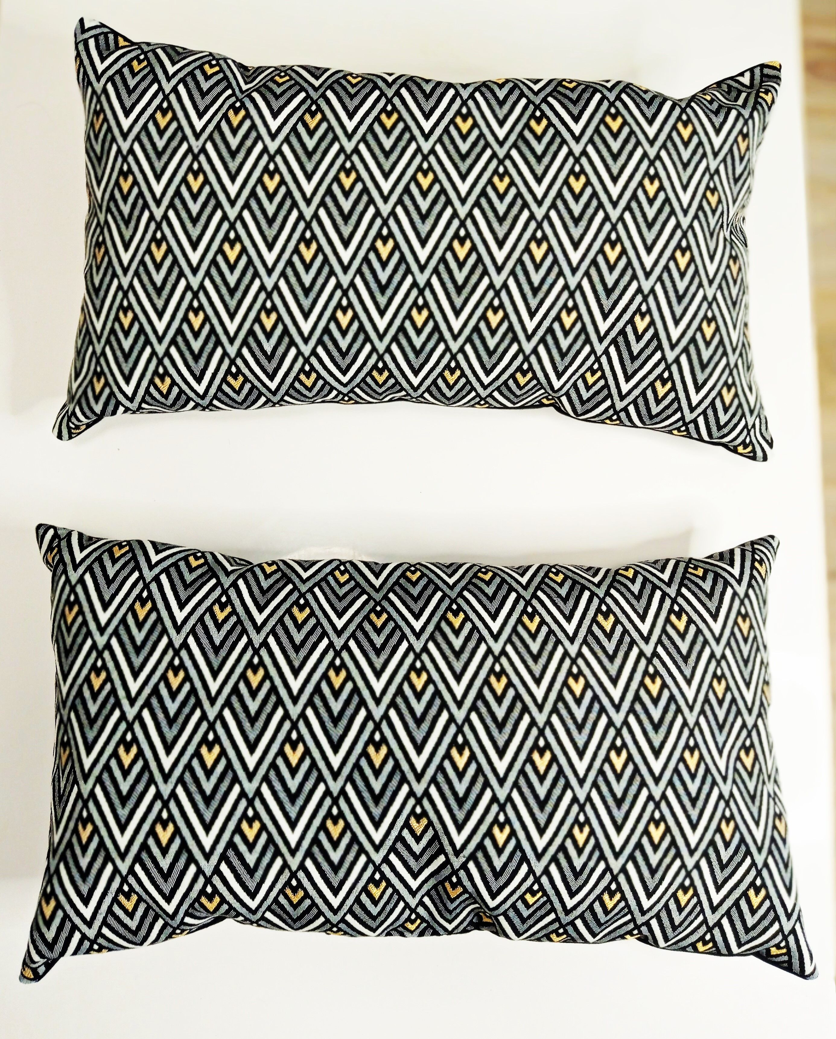 Pair of Art Deco cushions in upholstery fabric