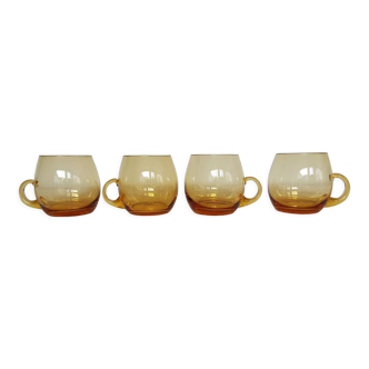 4 amber glass cups