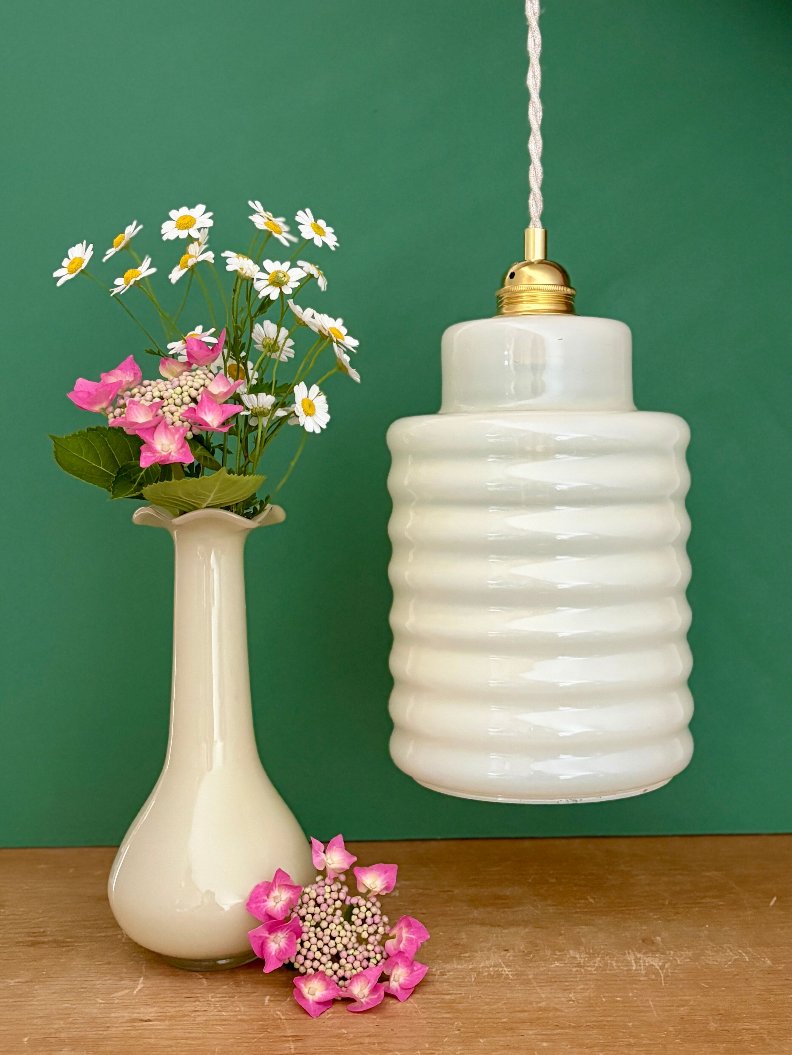 vintage pale yellow opaline suspension globe