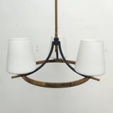 Brass chandelier and white opalines