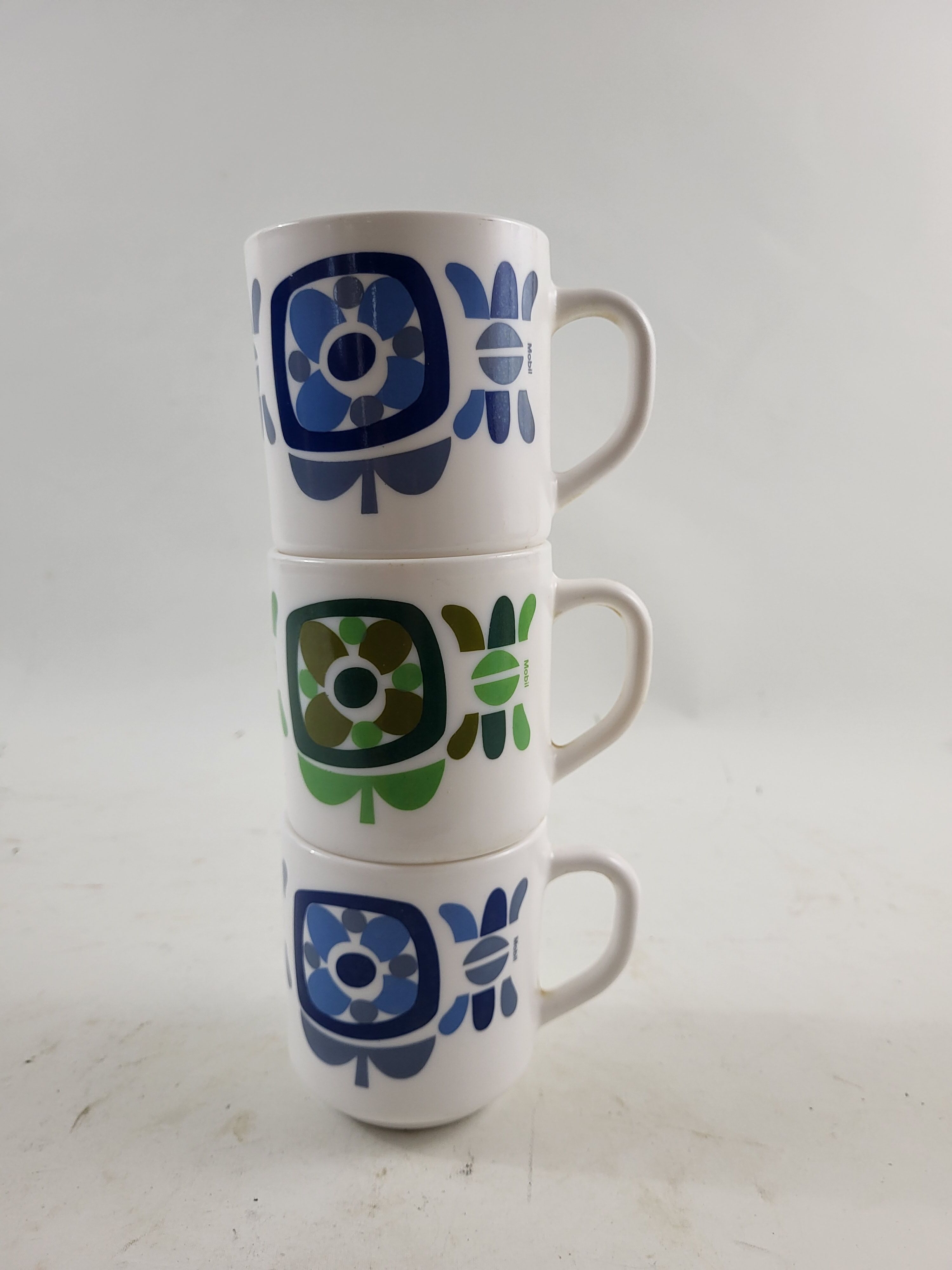 3 mugs vintage mobil design j-c. collector's miller