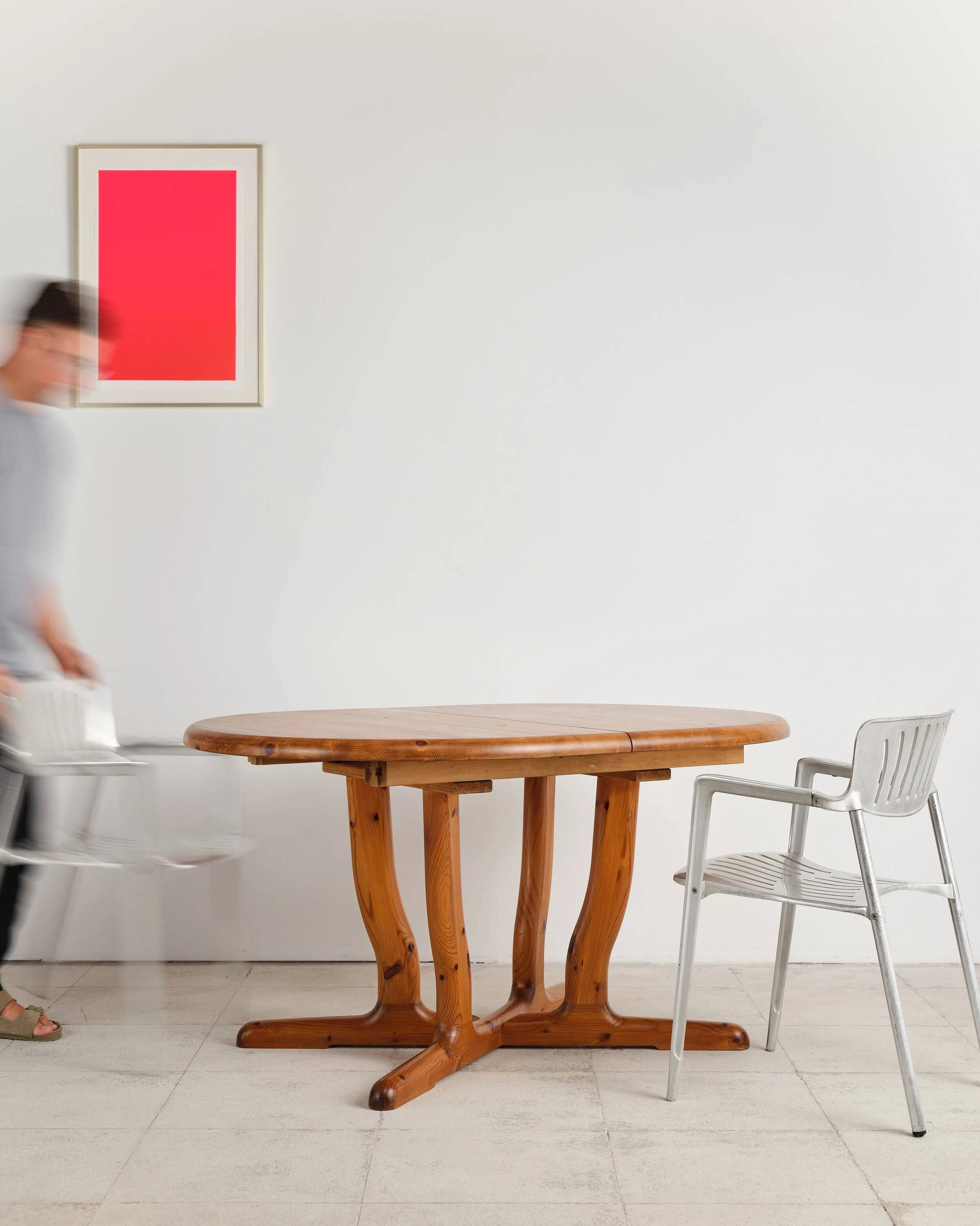 Brutalist extendable table in pine, Rainer Daumiller, Denmark, 1970s.