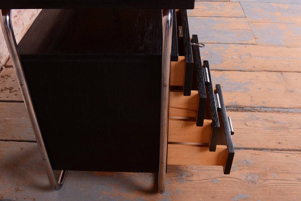 Bauhaus Writing Desk in Oak and Chromed Steel by Robert Slezák, Czech, 1930s